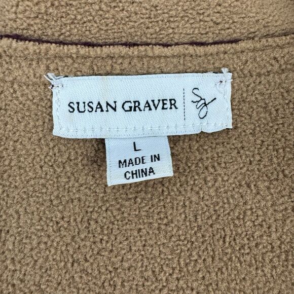 Susan Graver Reversible Fleece Coat Jacket Large Purple Tan Button Front Pockets - Picture 2 of 9